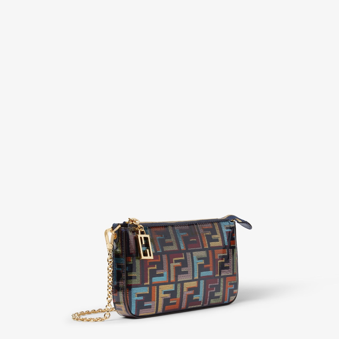 FENDI Baguette Pouch Multicolor glazed FF fabric pouch with chain - Image 2